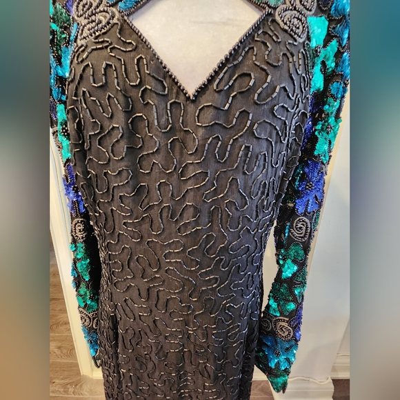 COPY - Vintage Rare Find Sequins and Beaded Black Dress with Beautiful Blue Seq… - Picture 11 of 11